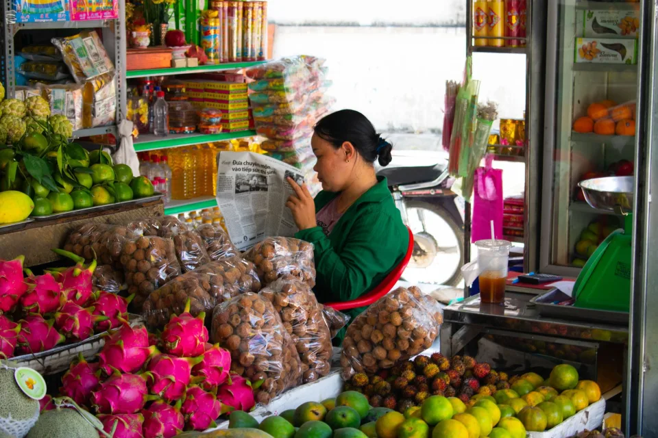 Quầy rau củ tươi mỗi sáng